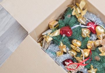 Open Box of Christmas Decorations