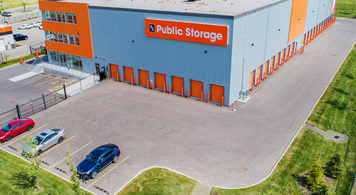 Close-up aerial view of Public Storage Airdrie