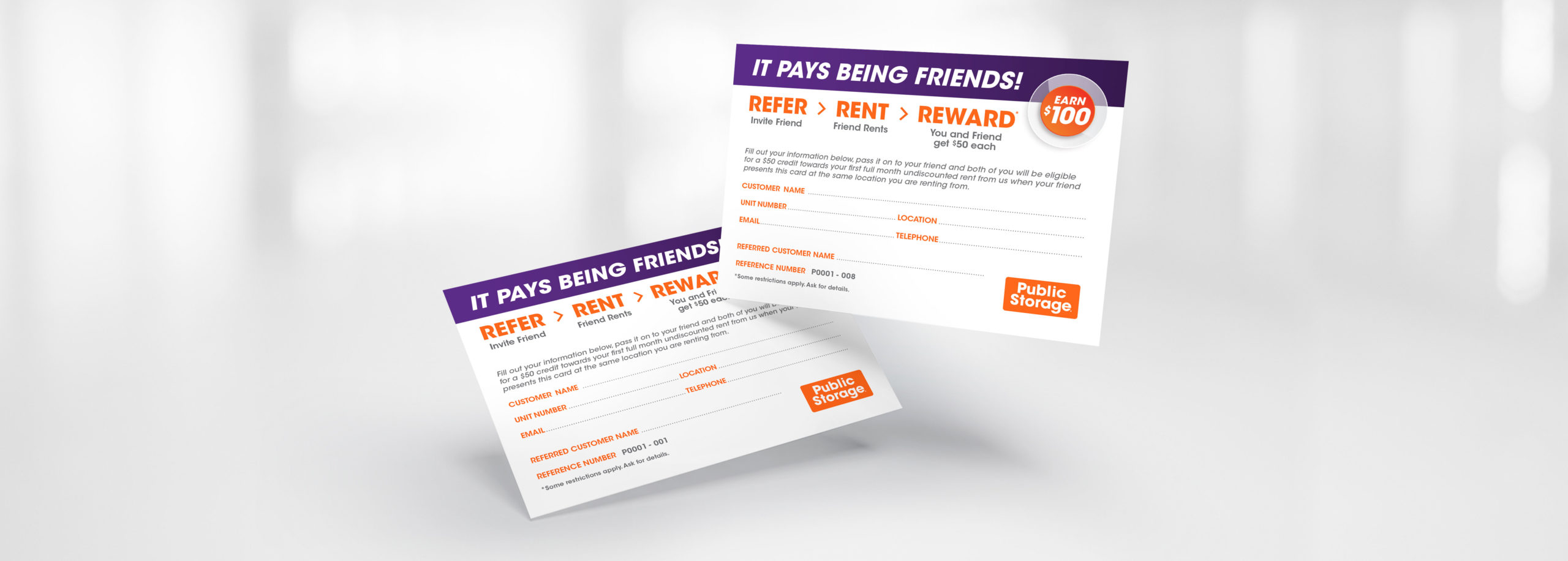 Referral cards for the "Refer a Friend" program