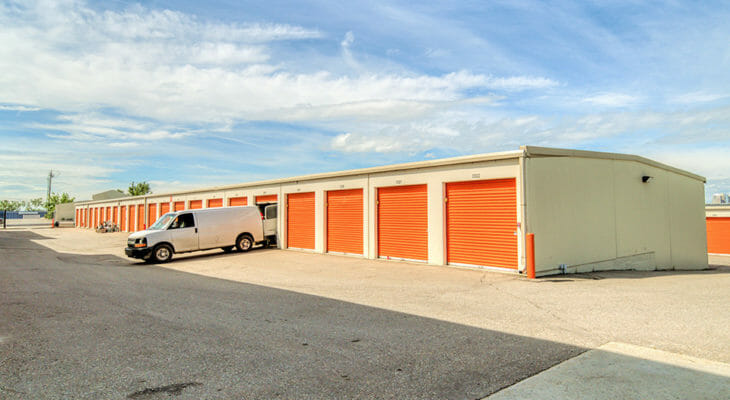 exterior view of Public Storage Calgary showing various drive up storage units