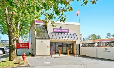 exterior view of Public Storage New Westminster showing rental office entrance and parking lot