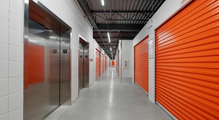 Elevators with indoor self-storage units
